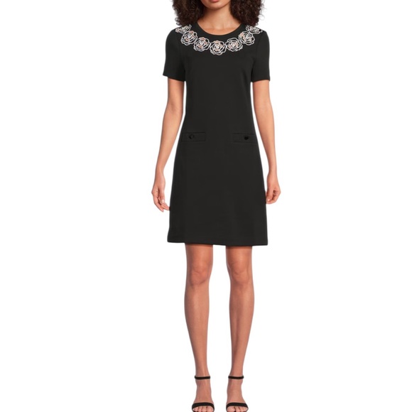 Karl Lagerfeld Paris Women's Cutout Rosette-Trim Dress in Black and White Size 2 - Picture 2 of 10